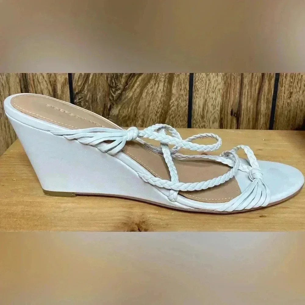 SIGERSON MORRISON White Braided Leather Strappy Wedge Sandal Sz 39 Shoes Maddie - Picture 5 of 10